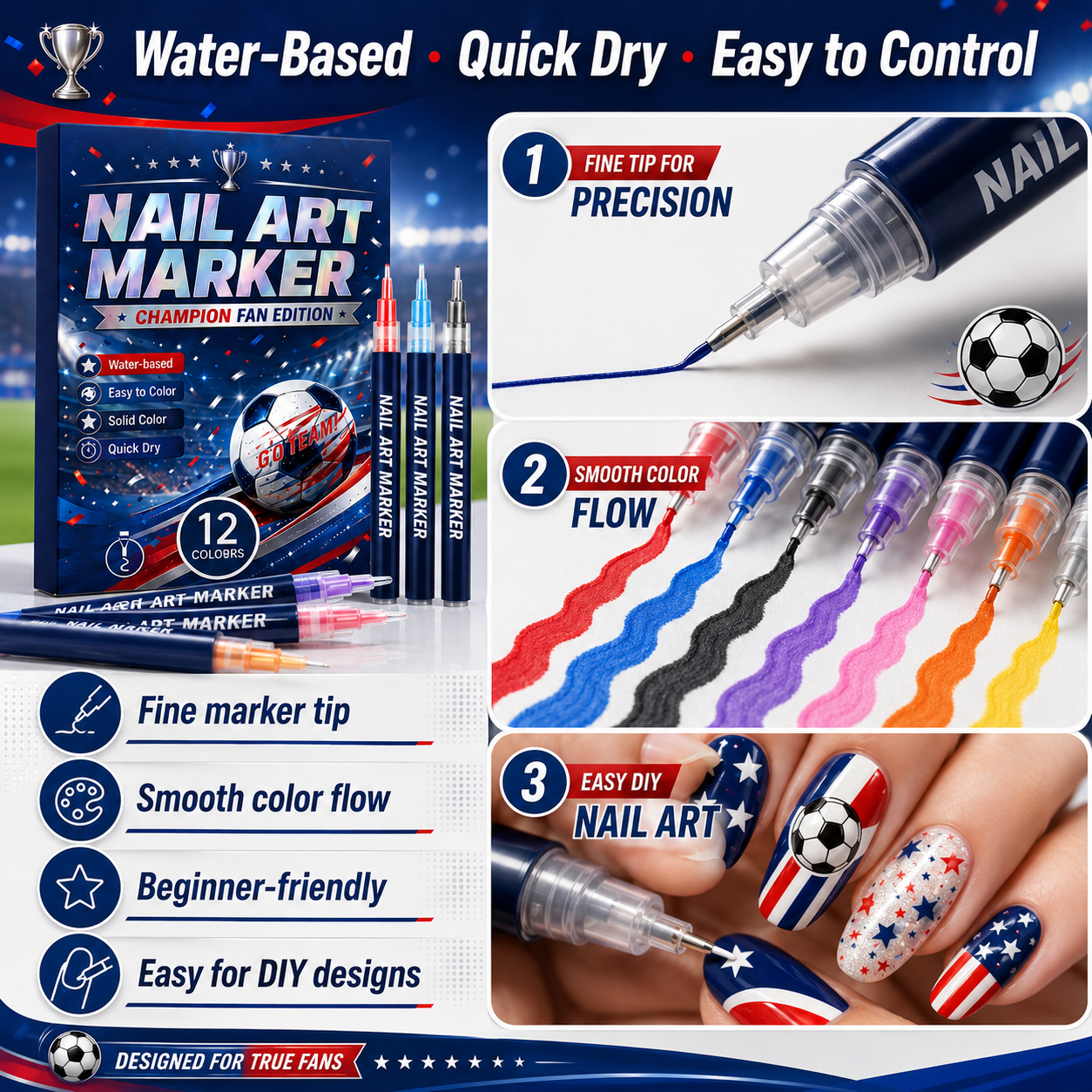 Show Your Team Spirit Right on Your Nails Support your favorite team with bold, eye-catching nail designs in minutes.