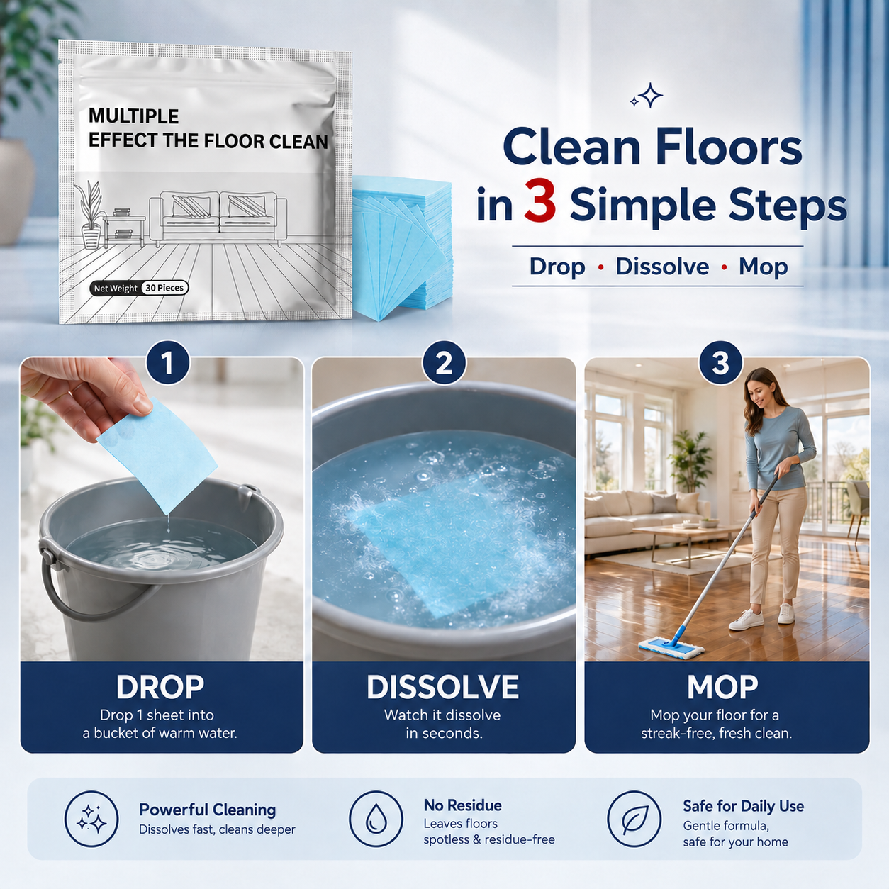 Floor Cleaning Tablets -Surface Cleaner Hardwood Laminate Tile RV Walls